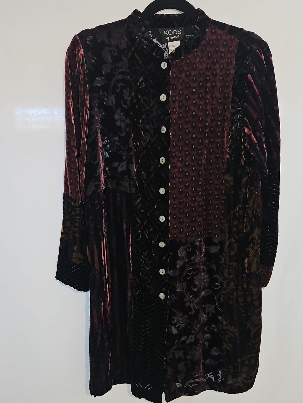 Vintage Koos of Course Womens M Silk Rayon Velvet Patchwork Tunic Jacket